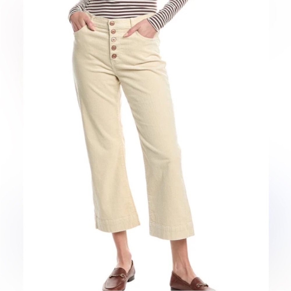 Cabi Palm Beach Crop Pants Corduroy Bone Cream Exposed Button Fly 4513 Size 14